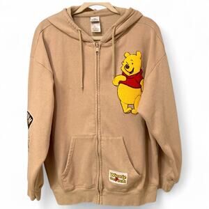 Disney's Winnie the Pooh Embroidered Patches Full-Zip Hoodie Size XXL